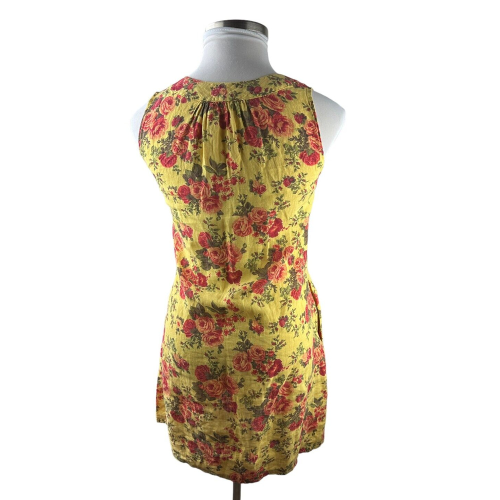 FLAX 100% Linen Shift Dress Floral Yellow Sleeveless Women's Size P Petite - Picture 4 of 12
